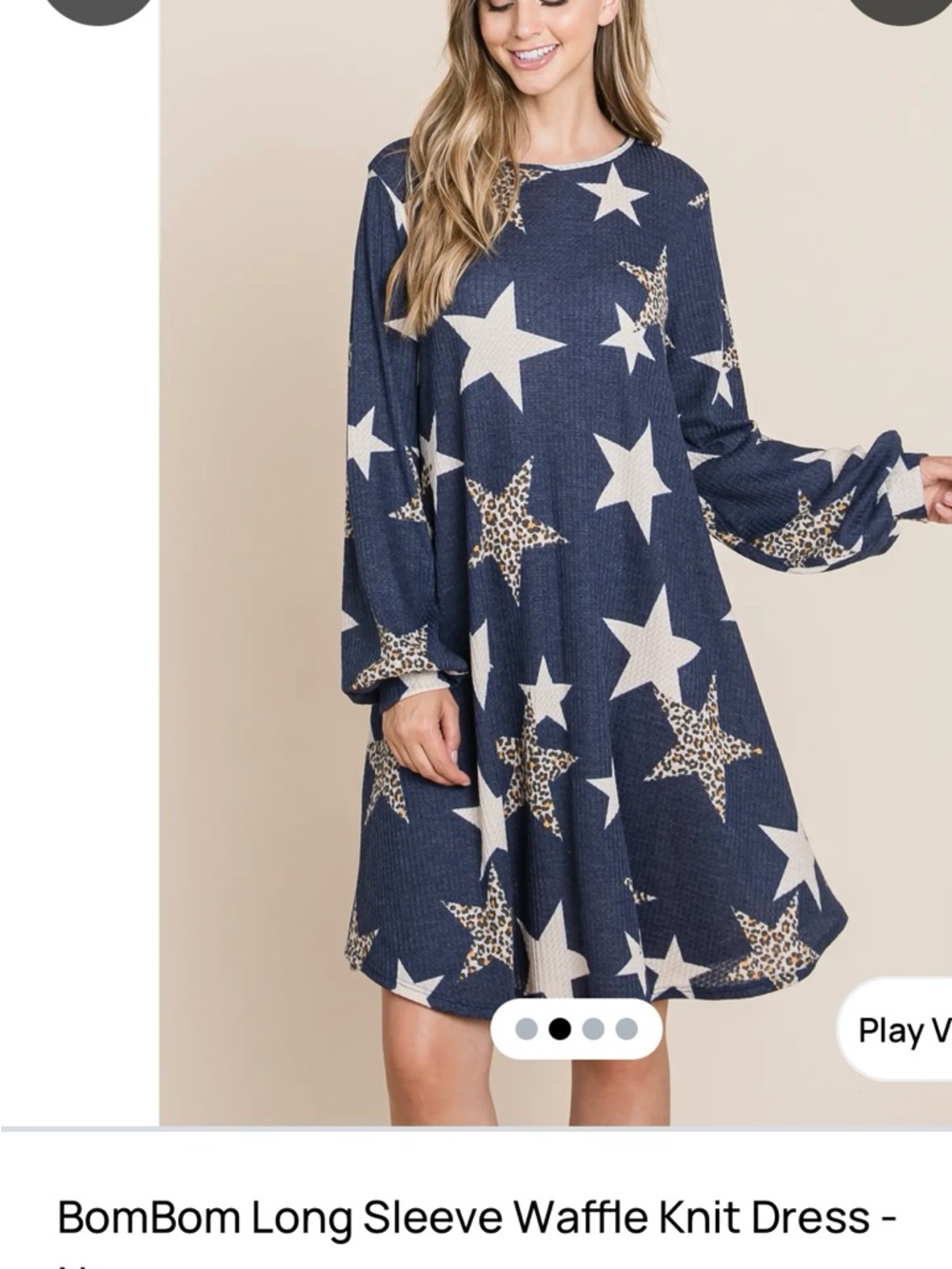 Navy Star Print Long Sleeve Swing Dress - Picture 4 of 4